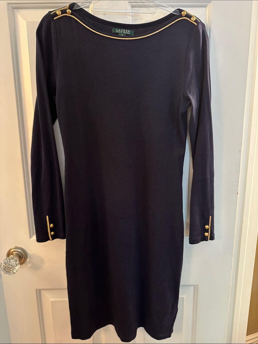 Lauren Ralph Lauren Navy Long-Sleeve Shift Dress with Gold Crest Buttons